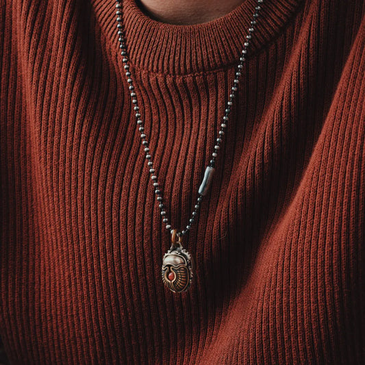 White Bronze Scarab Pendant Details 02