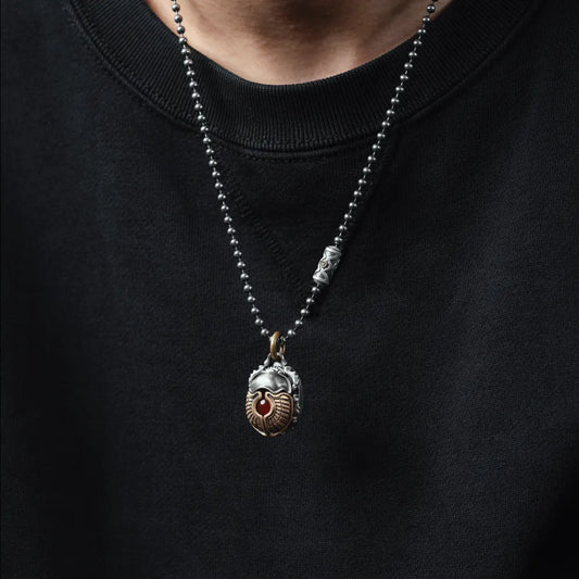 White Bronze Scarab Pendant Details 02