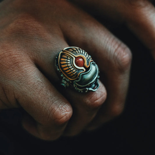 White Bronze Scarab Ring Details 02