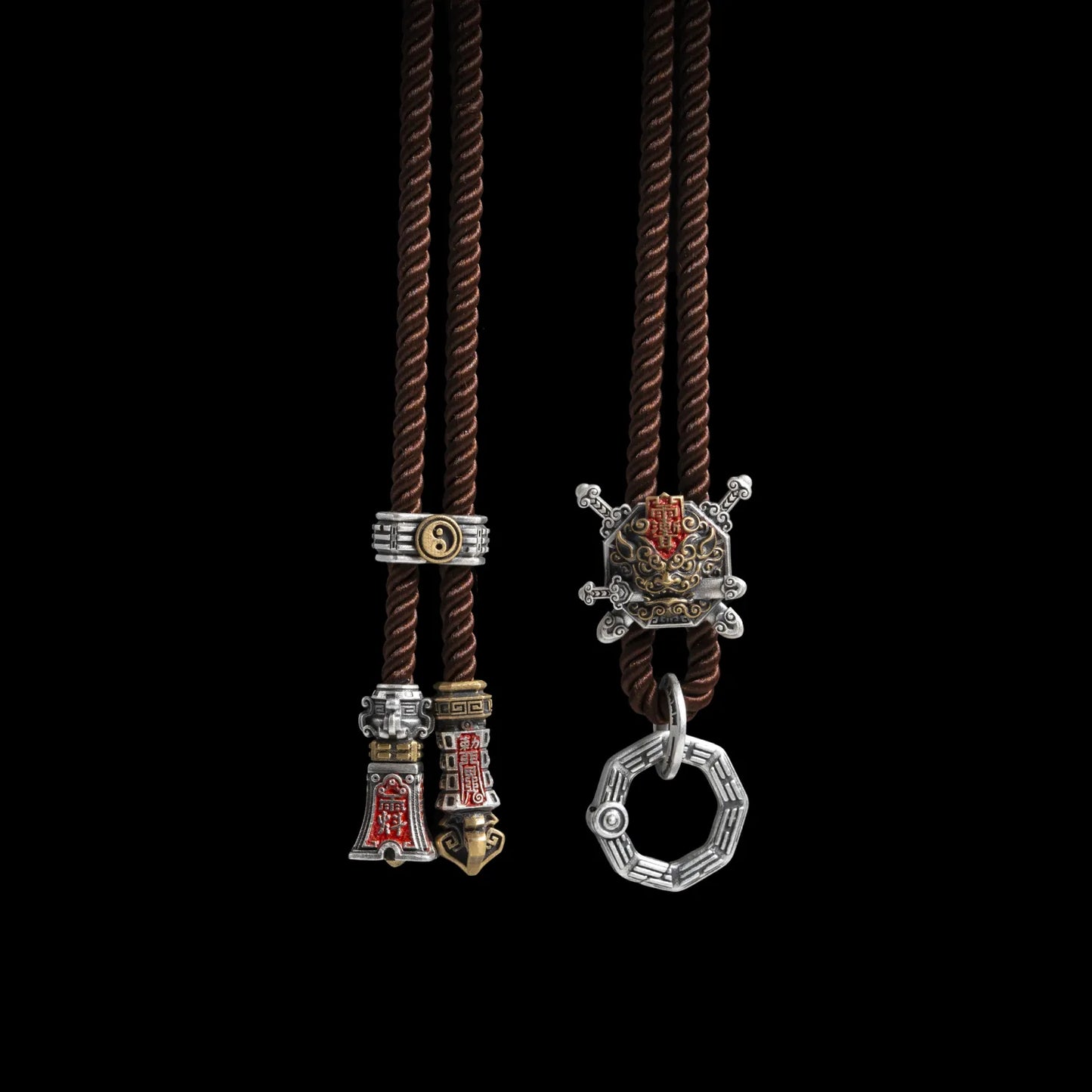 Coffee Shan Gui Lion Sword Rope Necklace