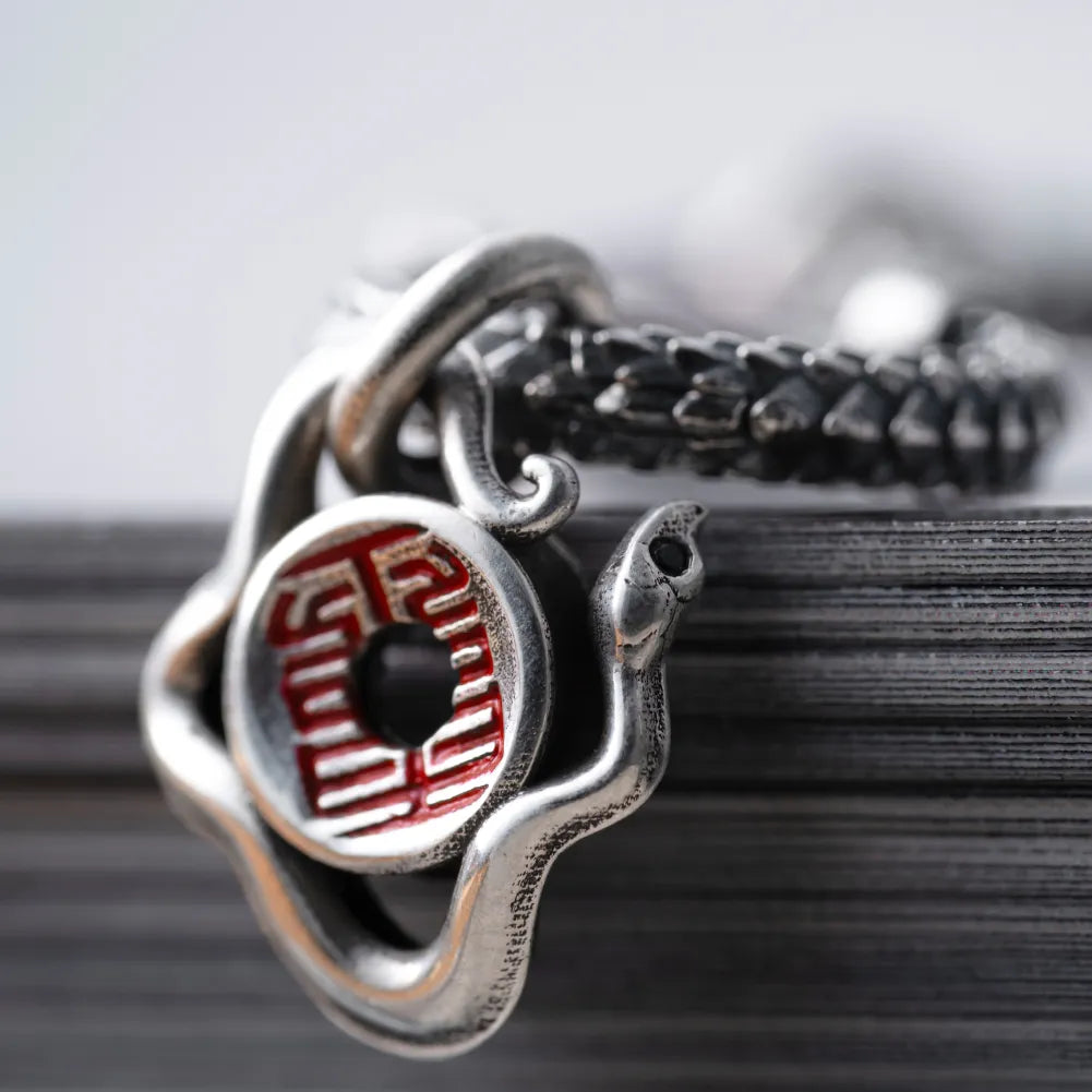 Silver With Cinnabar Snake Amulet Charm With Snake Skin Earrings Details 07