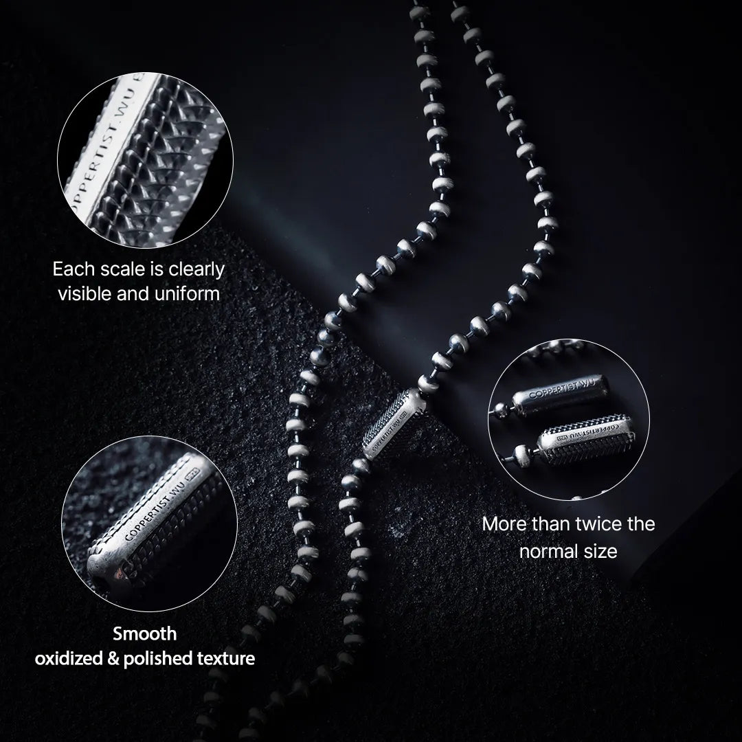 Snake Scale Ball Chain Connector Necklace Details