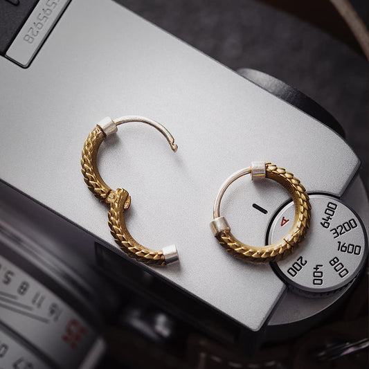 Snake Skin Huggie Hoop Earrings#Brass
