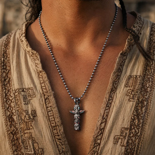 Polished White Bronze Mayan Tote Pendant Details 01