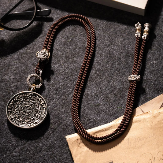 White Bronze Nine Palaces Bagua Talisman Pendant Details 01