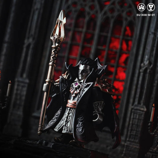 Crimson Vampire articulated figure displayed in a gothic window setting