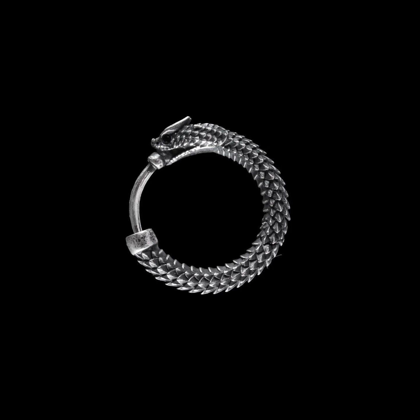 Ouroboros hoop earrings in Oxidized Silver / Single