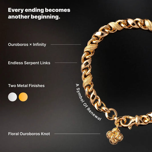 Ouroboros Infinity Bracelet gold-finish design details