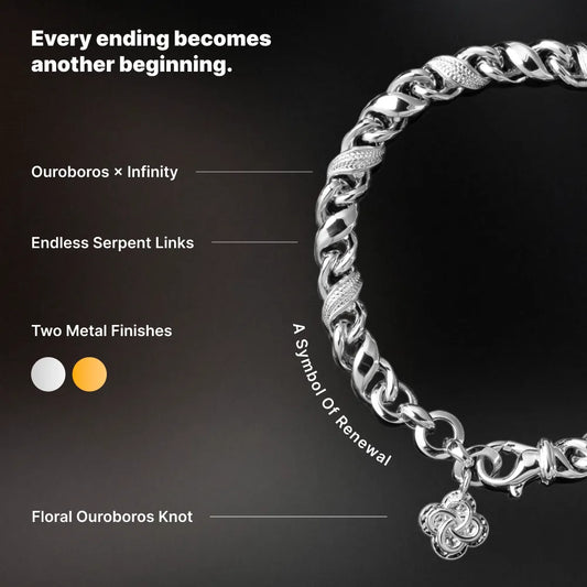 Ouroboros Infinity Bracelet white-finish design details