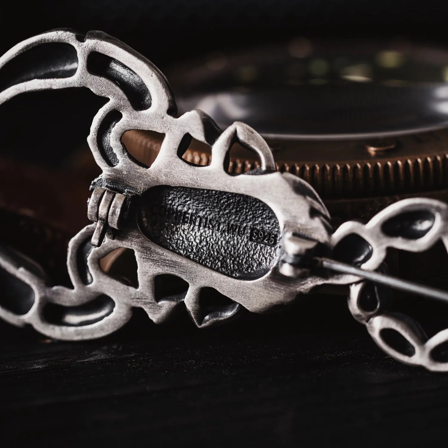 Oxidized Silver Scorpion Brooch Details 07