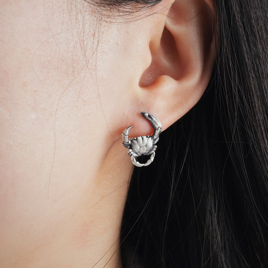 Oxidized Silver Crab Earrings Details 01