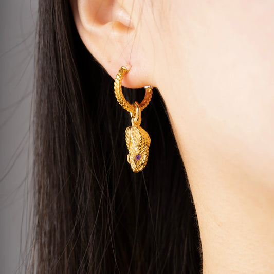 Customized Gold Vermeil Rattlesnake Head Earrings With Gemstone Eyes Details 01
