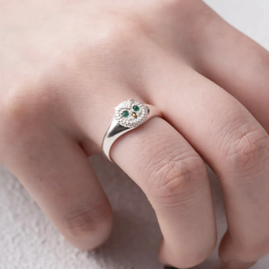 Customized Silver Slim Owl Ring Details 01