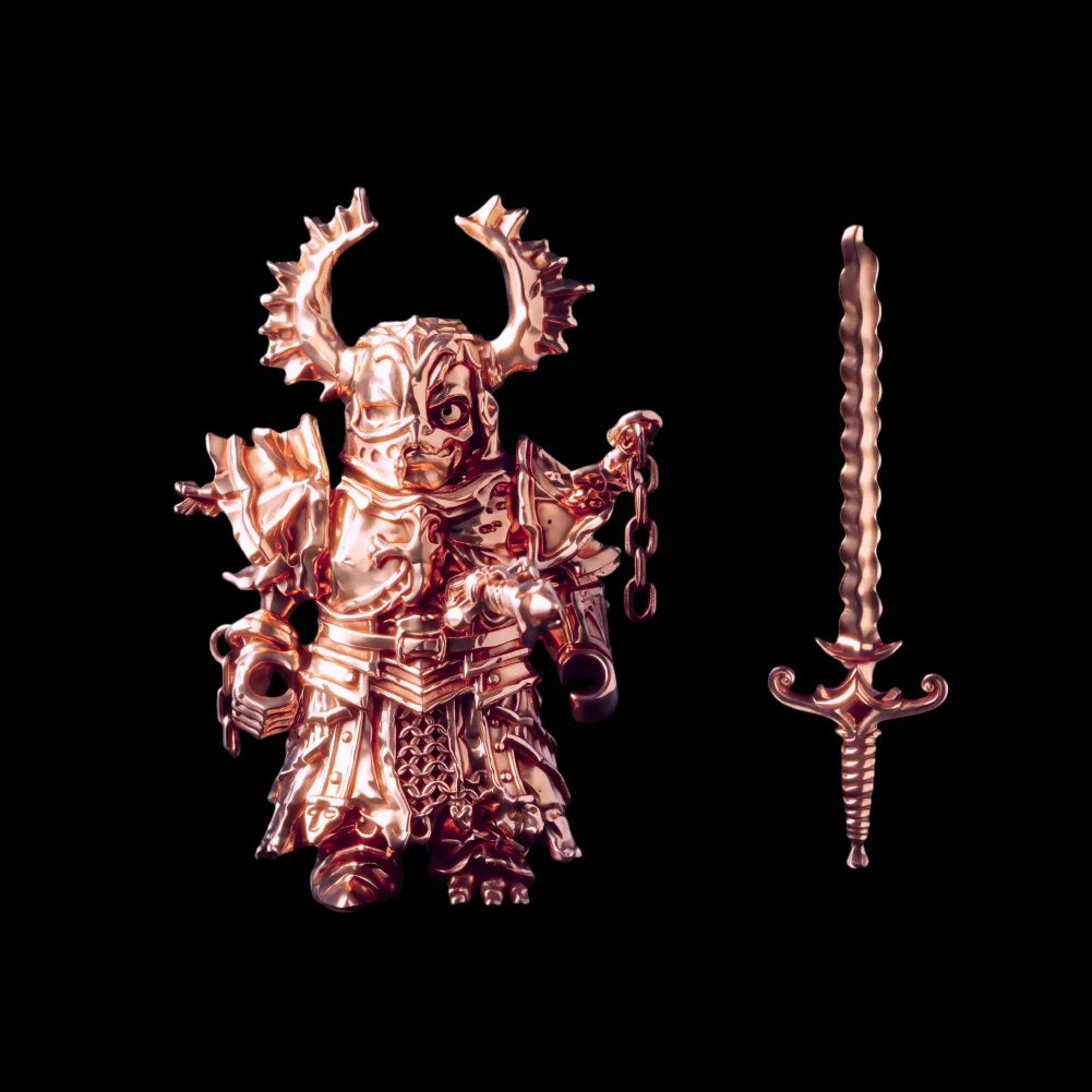 Undead Crusader in 18K Rose Gold Plated Copper with Fallen Crusader head and Crusader Sword