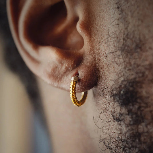 Gold Vermeil Snake Skin Hoop Earrings for Men