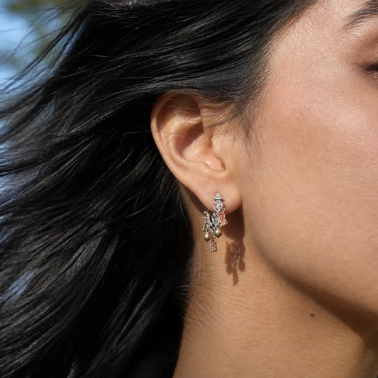 02 Celestial Chime Ear Clips Oxidized Silver Model Wearing Close Up