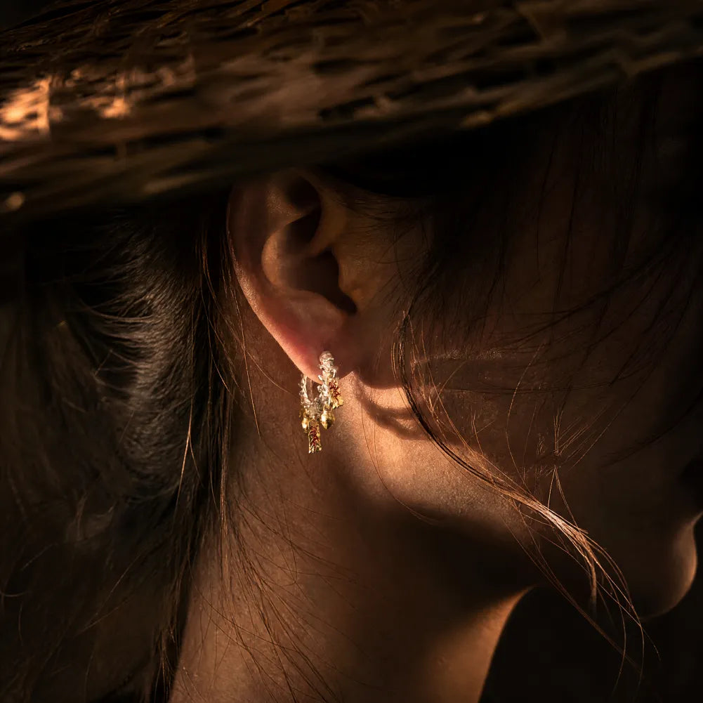 02 Celestial Chime Ear Clips Silver Model Wearing Close Up