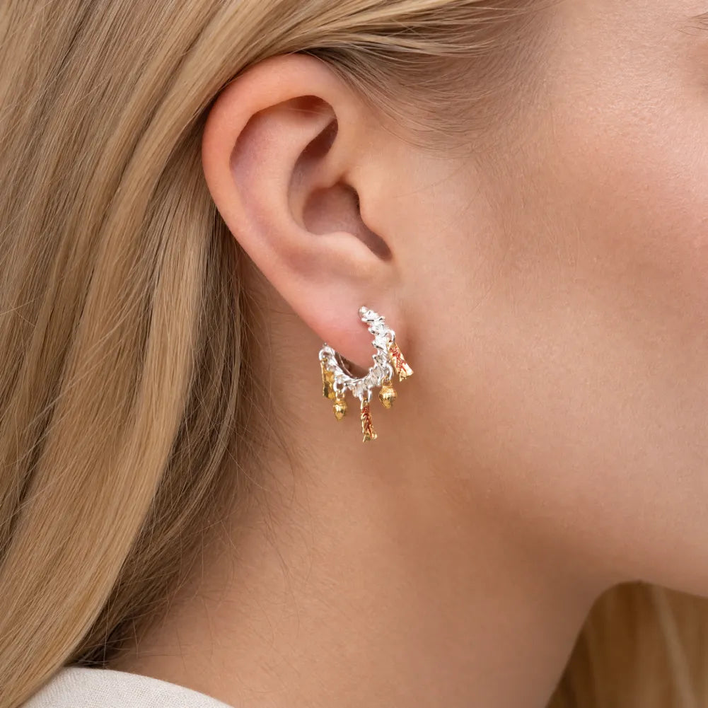 02 Celestial Chime Earrings Silver Ear Wearing Close Up