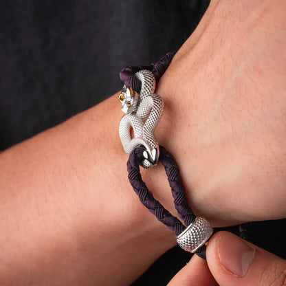 Demon Serpent Rope Bracelet 18K White Gold Plated White Bronze 24K Gold Plated Silver Mens Wrist Adjustment Lifestyle