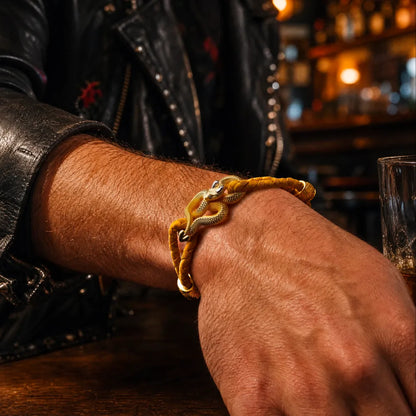 Demon Serpent Rope Bracelet 24K Gold Plated Brass 18K White Gold Plated Silver Mens Wrist Adjustment Lifestyle