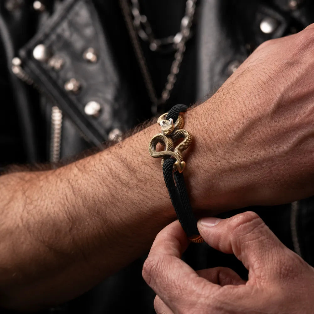 Demon Serpent Rope Bracelet Brass Ox Silver Mens Wrist Adjustment Lifestyle