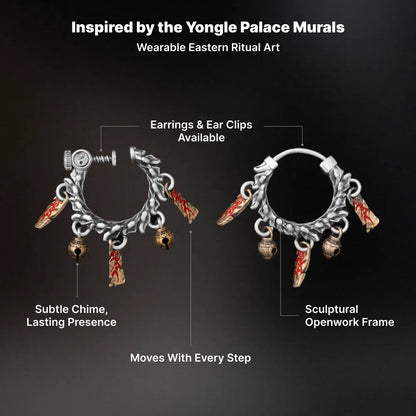 03 Celestial Chime Earrings Oxidized Silver Eastern Ritual Art Design Features