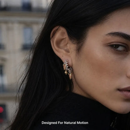 04 Celestial Chime Earrings Silver Model Wearing Close Up