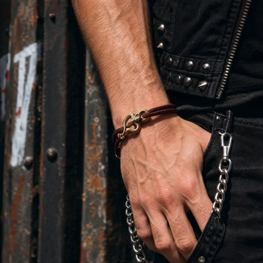 Demon Serpent Rope Bracelet Brass Ox Silver Mens Wrist Lifestyle
