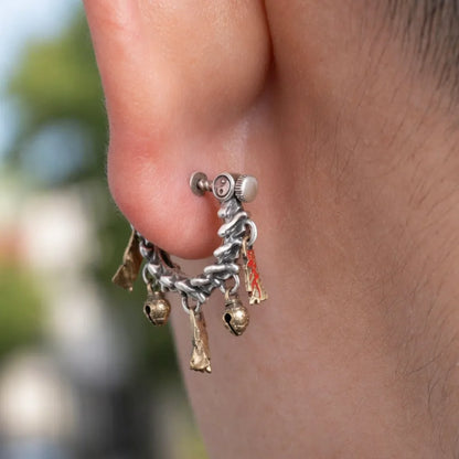 05 Celestial Chime Ear Clips Oxidized Silver Outdoor Wearing View