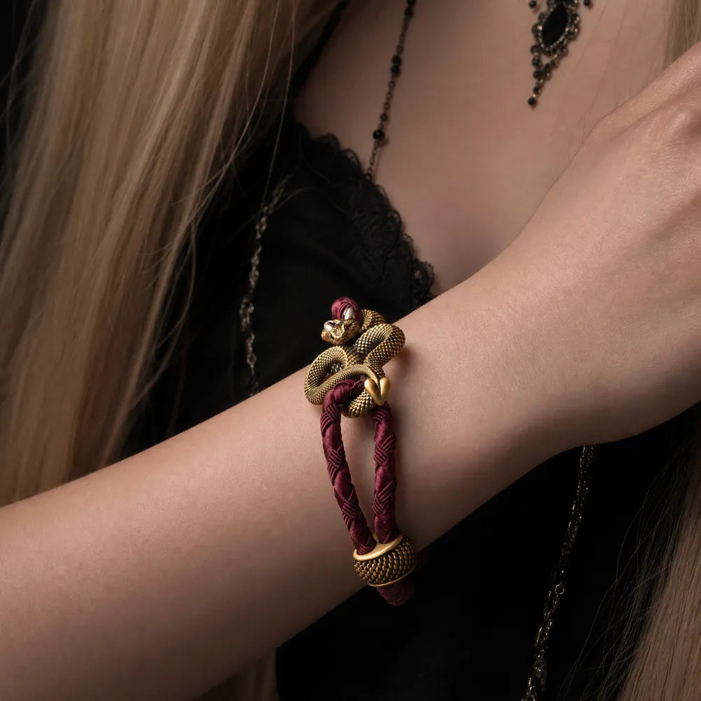 Demon Serpent Rope Bracelet Brass Ox Silver Womens Wrist Lifestyle