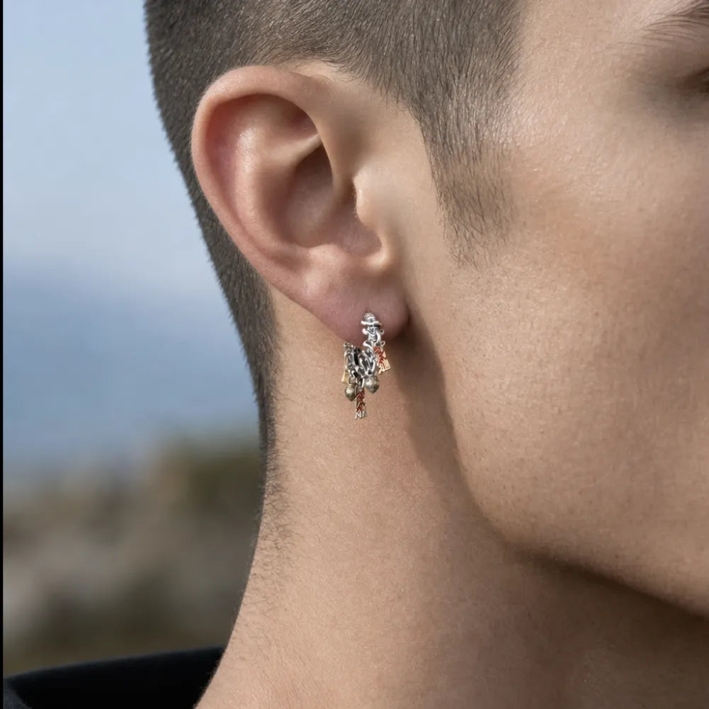06 Celestial Chime Ear Clips Oxidized Silver Model Wearing Front View