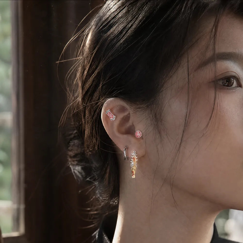 06 Celestial Chime Earrings Silver Model Wearing Side View