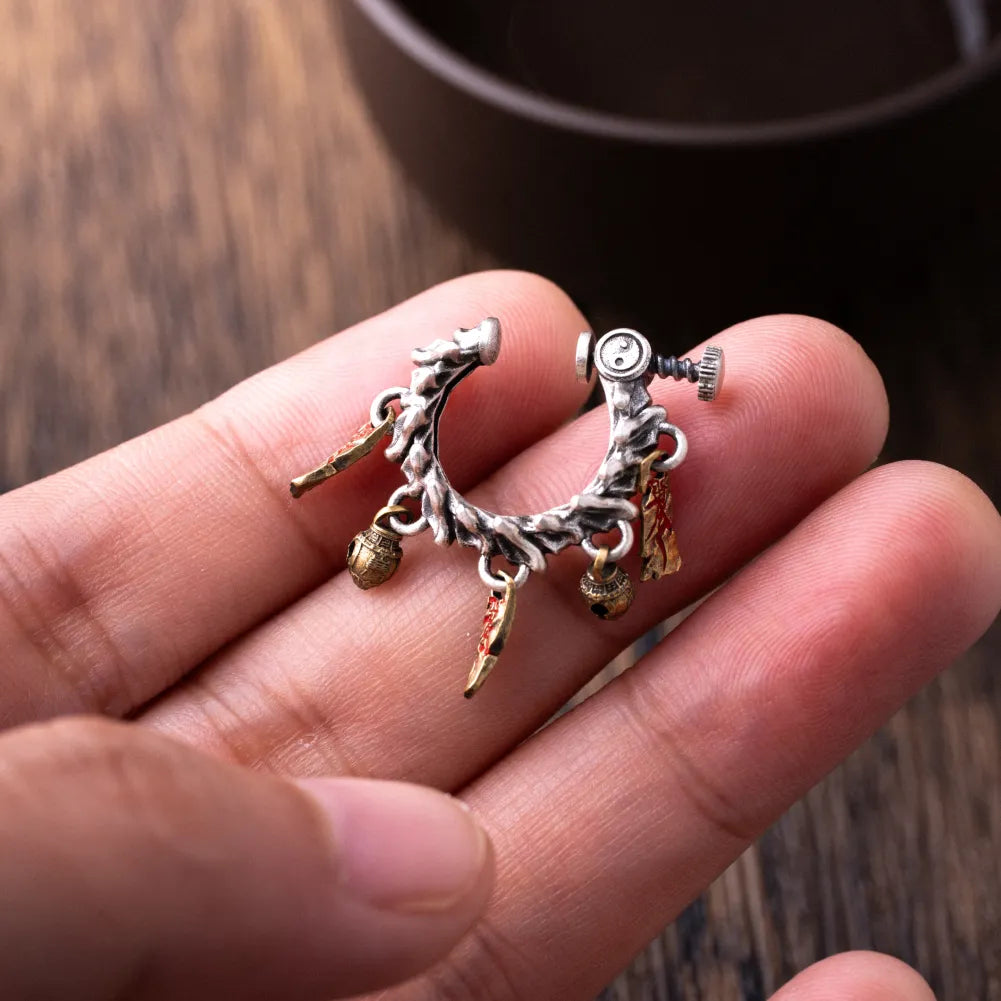 08 Celestial Chime Ear Clips Oxidized Silver Handheld View
