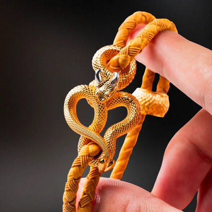Demon Serpent Rope Bracelet 24K Gold Plated Brass 18K White Gold Plated Silver Snake Head Close Up