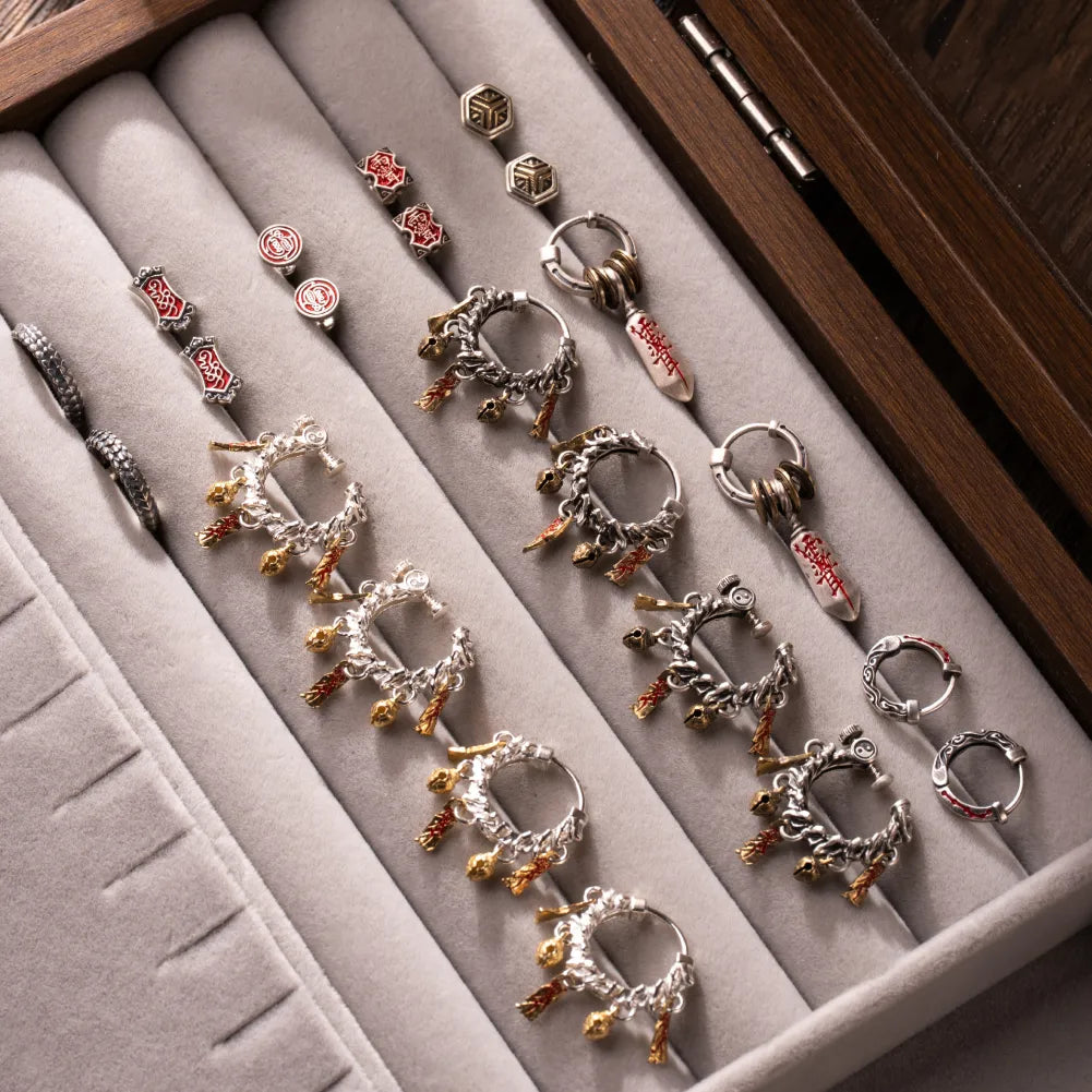 10 Celestial Chime Ear Clips Silver Display Tray