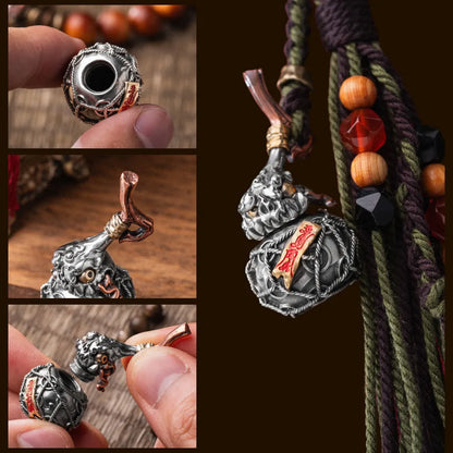 Trickster Gourd Pendant Engraved Details Collage