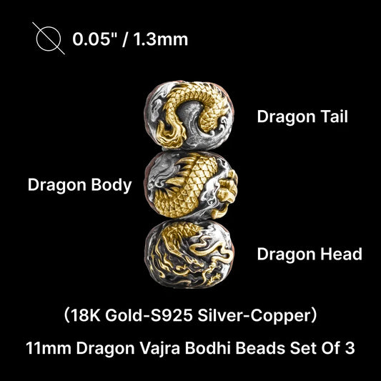 Ox.Silver and 18K Gold and Copper 11mm Dragon Vajra Bodhi Bead Pack Option Set 1
