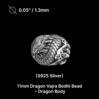 11mm Ox.Silver Dragon Vajra Bodhi Bead Pack Option Dragon Body