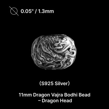 11mm Ox.Silver Dragon Vajra Bodhi Bead Pack Option Dragon Head