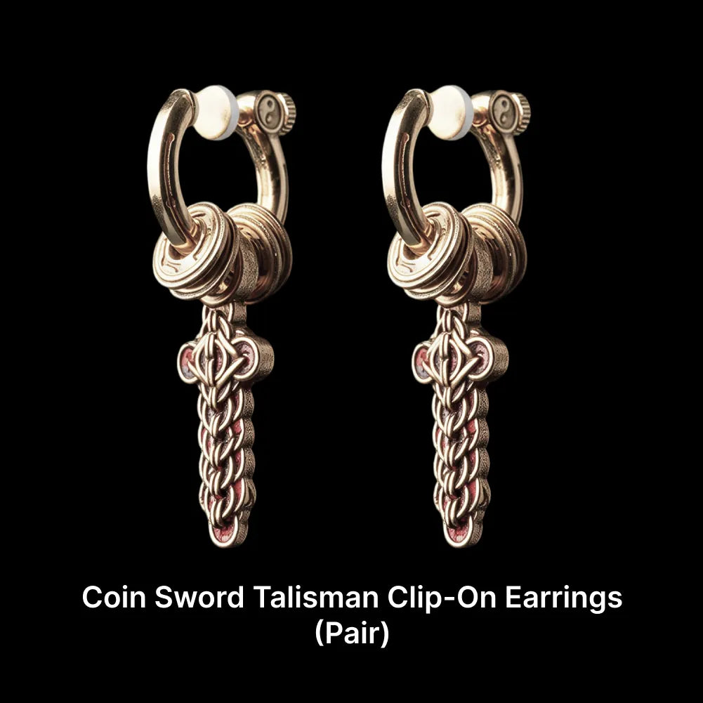 Coin Sword Talisman Earrings