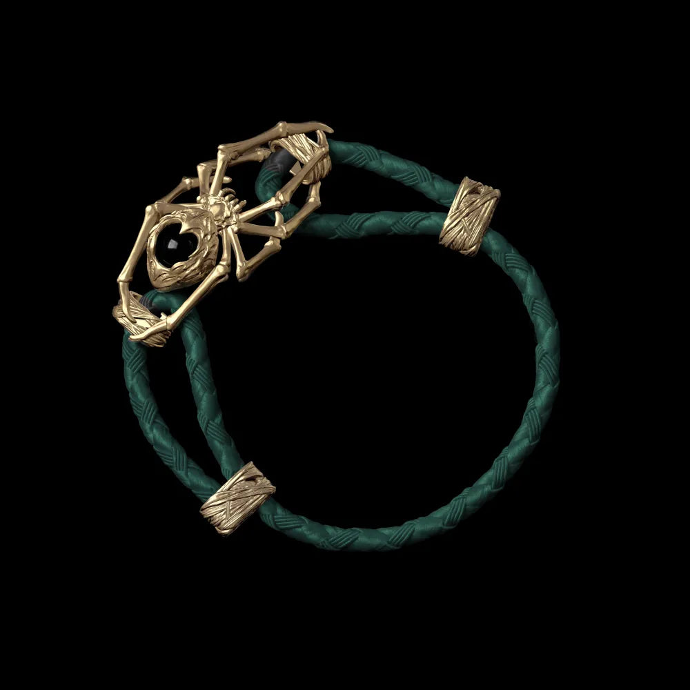 14K Gold Spider Rope Bracelet Braided Rope Dark Green
