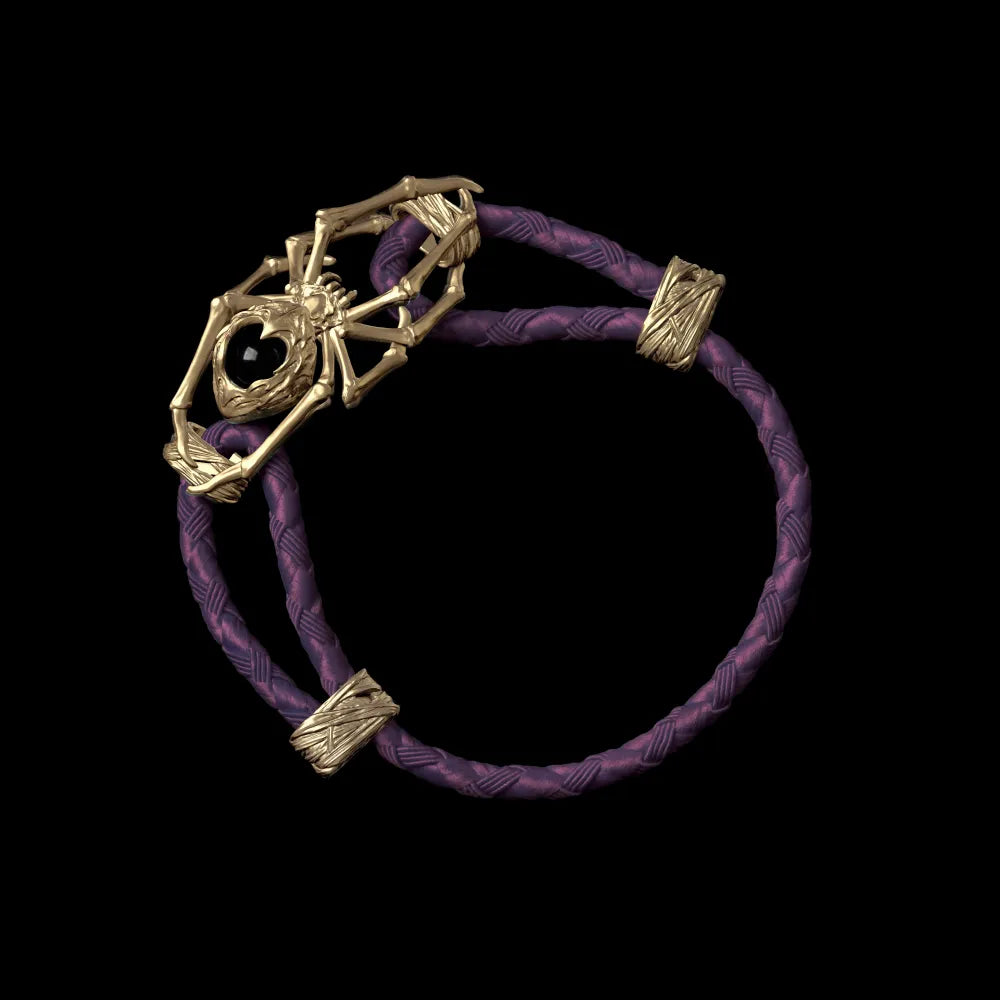 14K Gold Spider Rope Bracelet Braided Rope Dark Purple