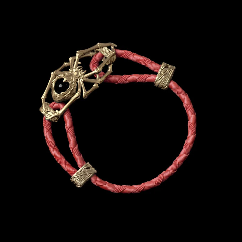 14K Gold Spider Rope Bracelet Braided Rope Watermelon Red
