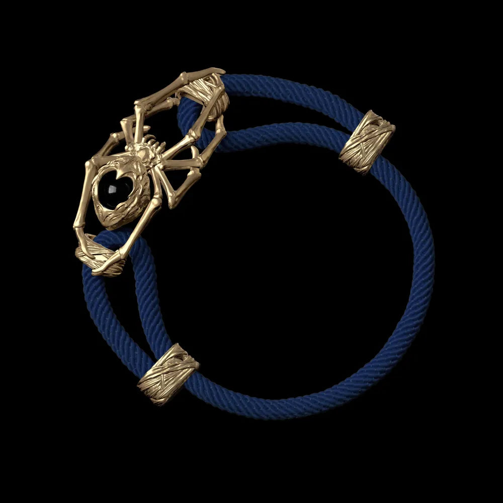 14K Gold Spider Rope Bracelet Milan Rope Navy Blue