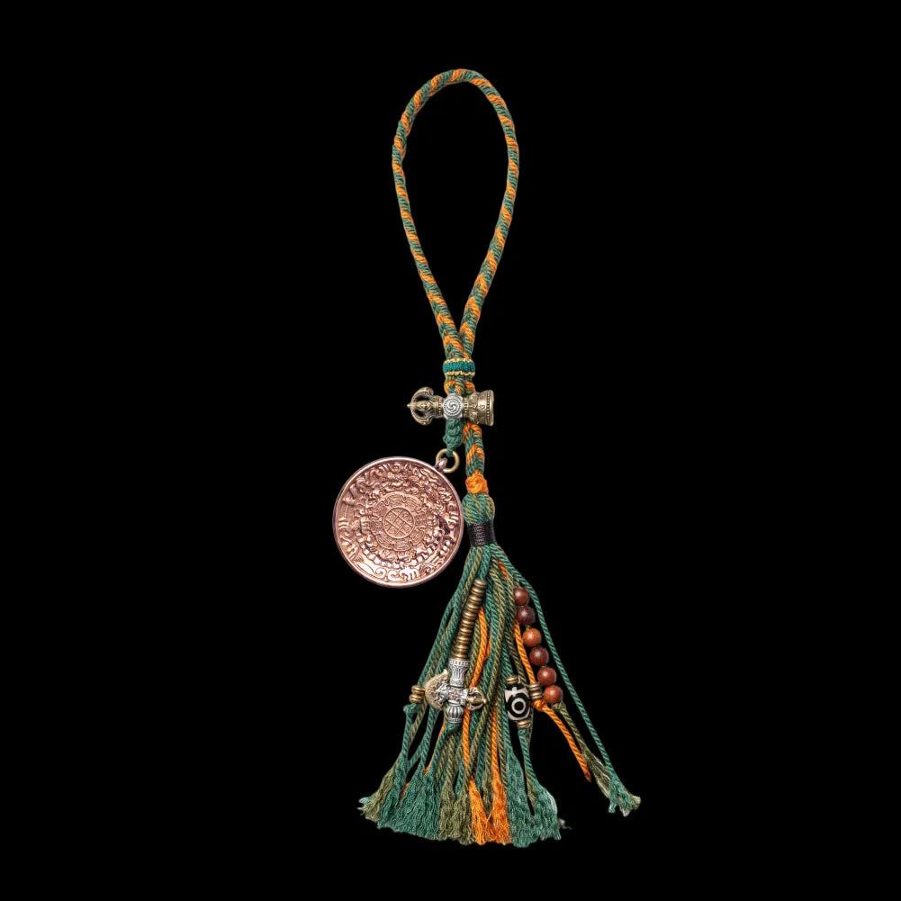 14K Rose Gold Nine Palaces Bagua Talisman Pendant Green Tara Style