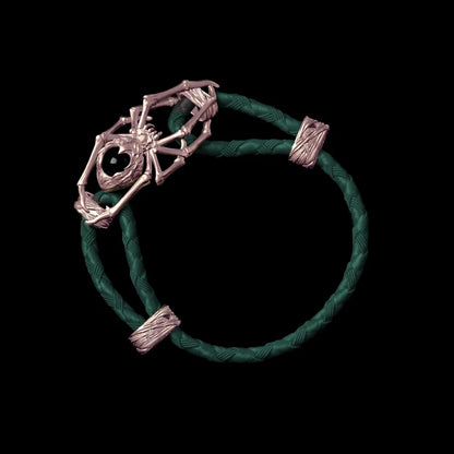 14K Rose Gold Spider Rope Bracelet Braided Rope Dark Green