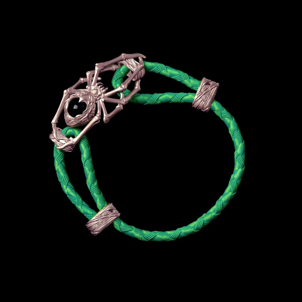 14K Rose Gold Spider Rope Bracelet Braided Rope Green