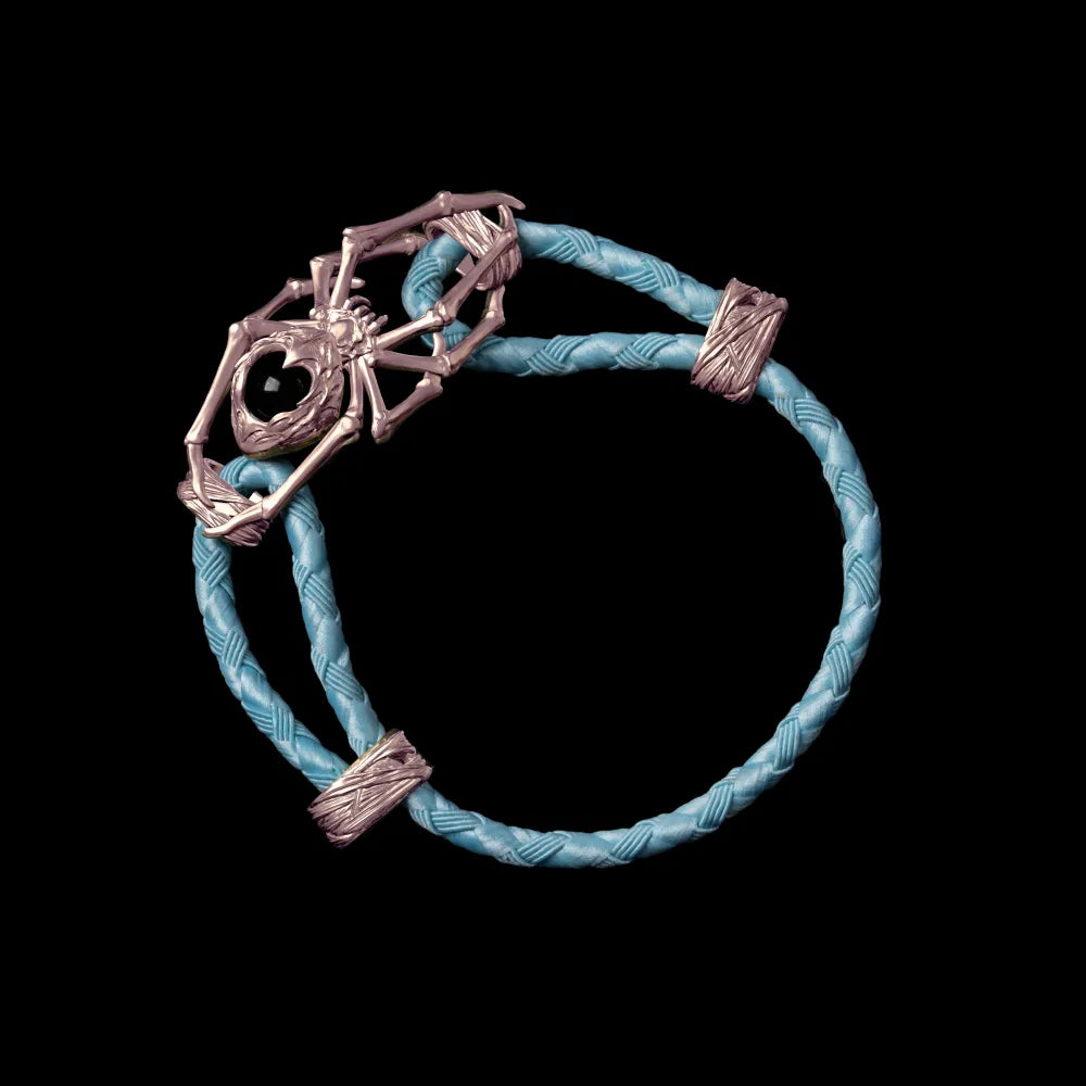 14K Rose Gold Spider Rope Bracelet Braided Rope Light Blue
