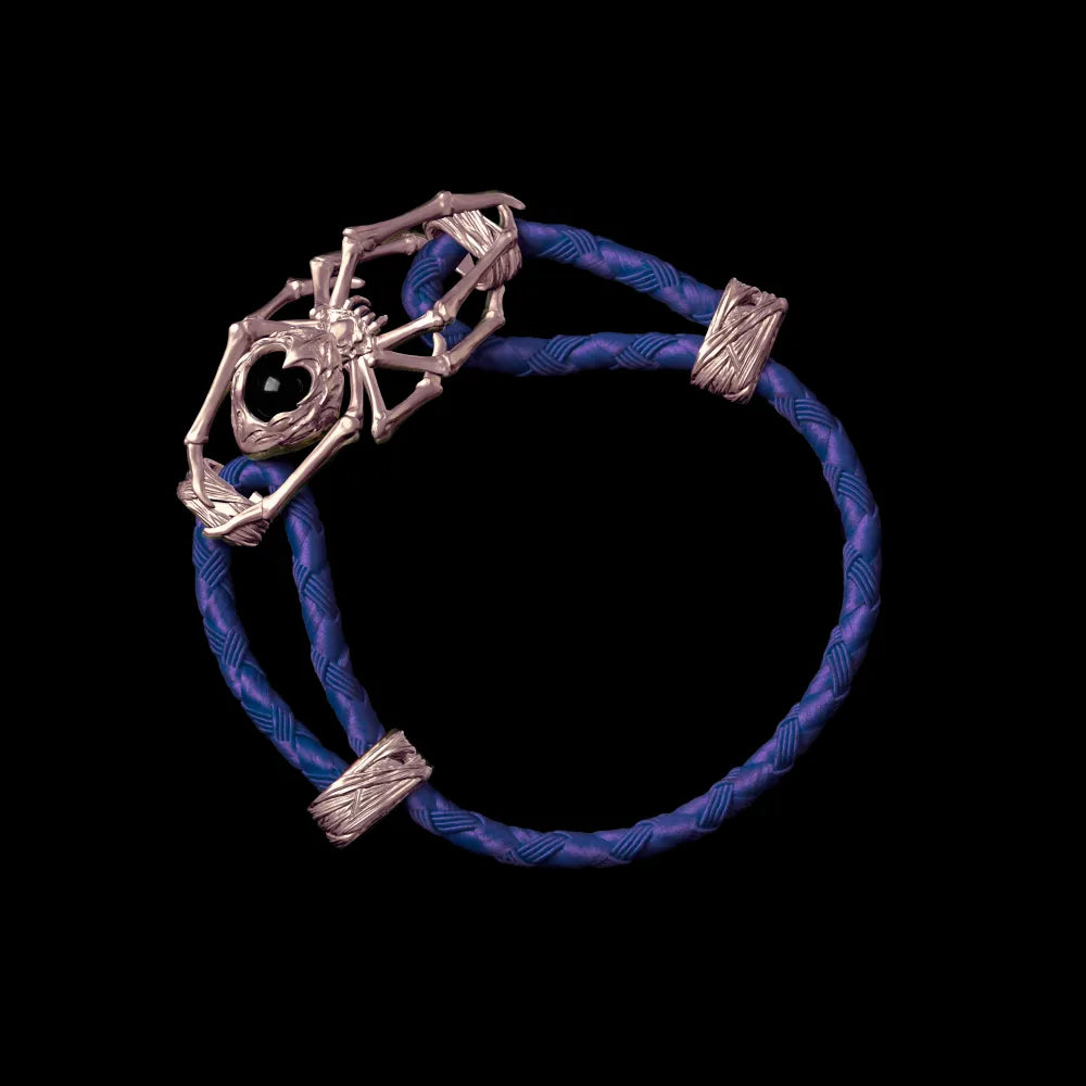 14K Rose Gold Spider Rope Bracelet Braided Rope Vivid Blue
