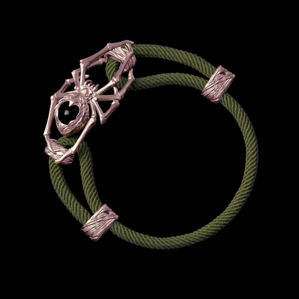 14K Rose Gold Spider Rope Bracelet Milan Rope Army Green